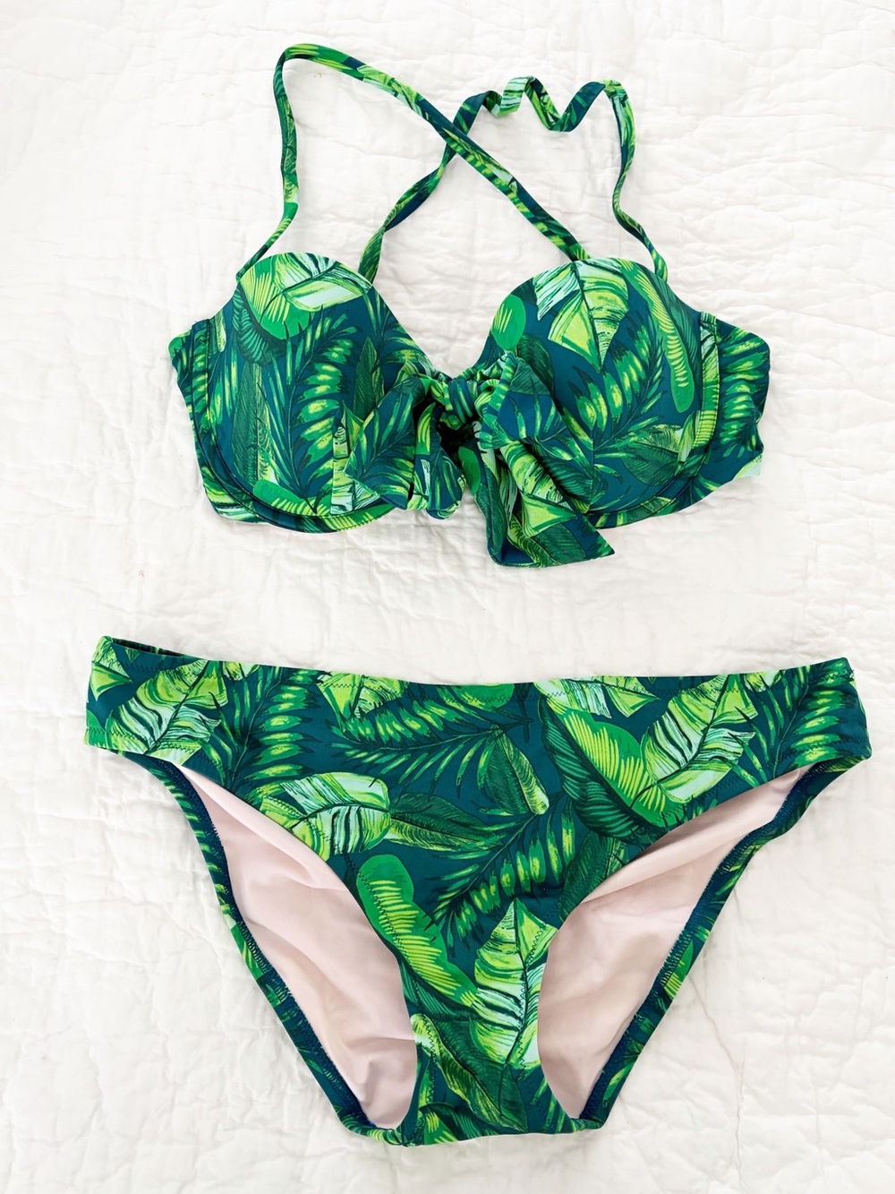 Shade & Shore XL / 36C Green Tropical Leaf Bikini Swim Set